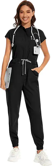 Women's Soft Stretch Scrub Jumpsuit with 8 Pockets - Comfortable Medical Workwear