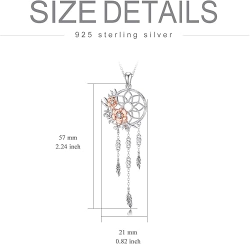 Miniatura 6 de Collar con colgante de atrapasueños de plata de ley 925 sintético, piedra lunar de cristal, girasol, rosa, atrapasueños, regalo de joyería para