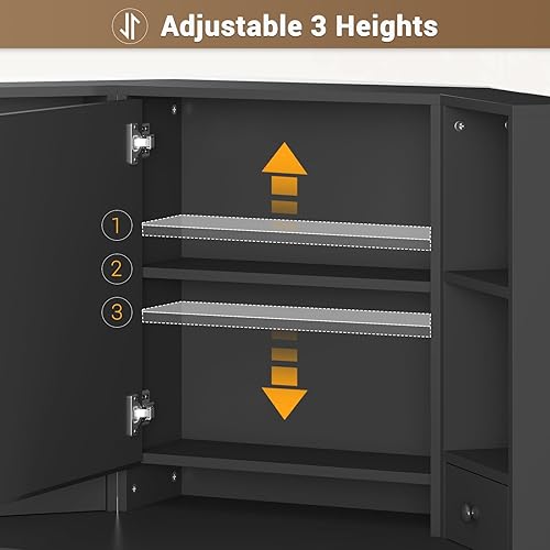Miniatura 6 de Escritorio esquinero con luces y estación de carga, tocador de maquillaje con luces, juego de tocador con espejo y taburete de almacenamiento, mesa