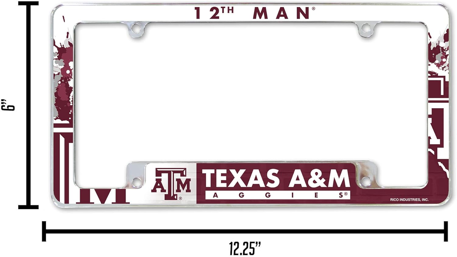 Rico Industries NCAA Standard 12" x 6" Chrome All Over Automotive License Plate Frame for Car/Truck/SUV (T-U Schools) - Image 6