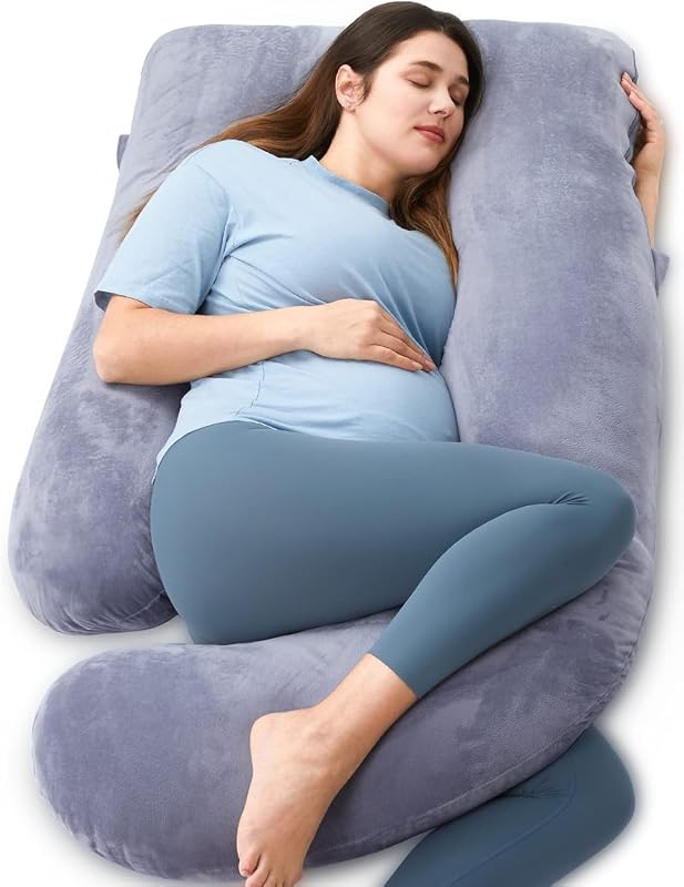 momcozy Cuscino Gravidanza in Velluto – Cuscino a Forma di U per Dormire in Gravidanza 145cm, Supporto per Schiena, Pancia, Gambe e Fianchi – Cuscino Gravidanza per Dormire Laterale
