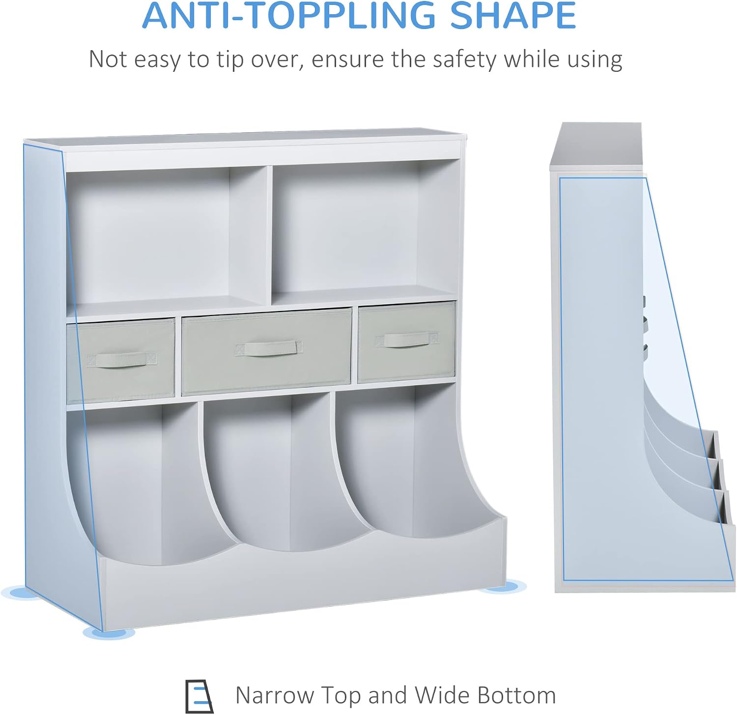 Bookcase, Toy Storage Organizer Cabinet, Children Display Bookshelf with Drawers for Toys, Clothes, Books, Grey