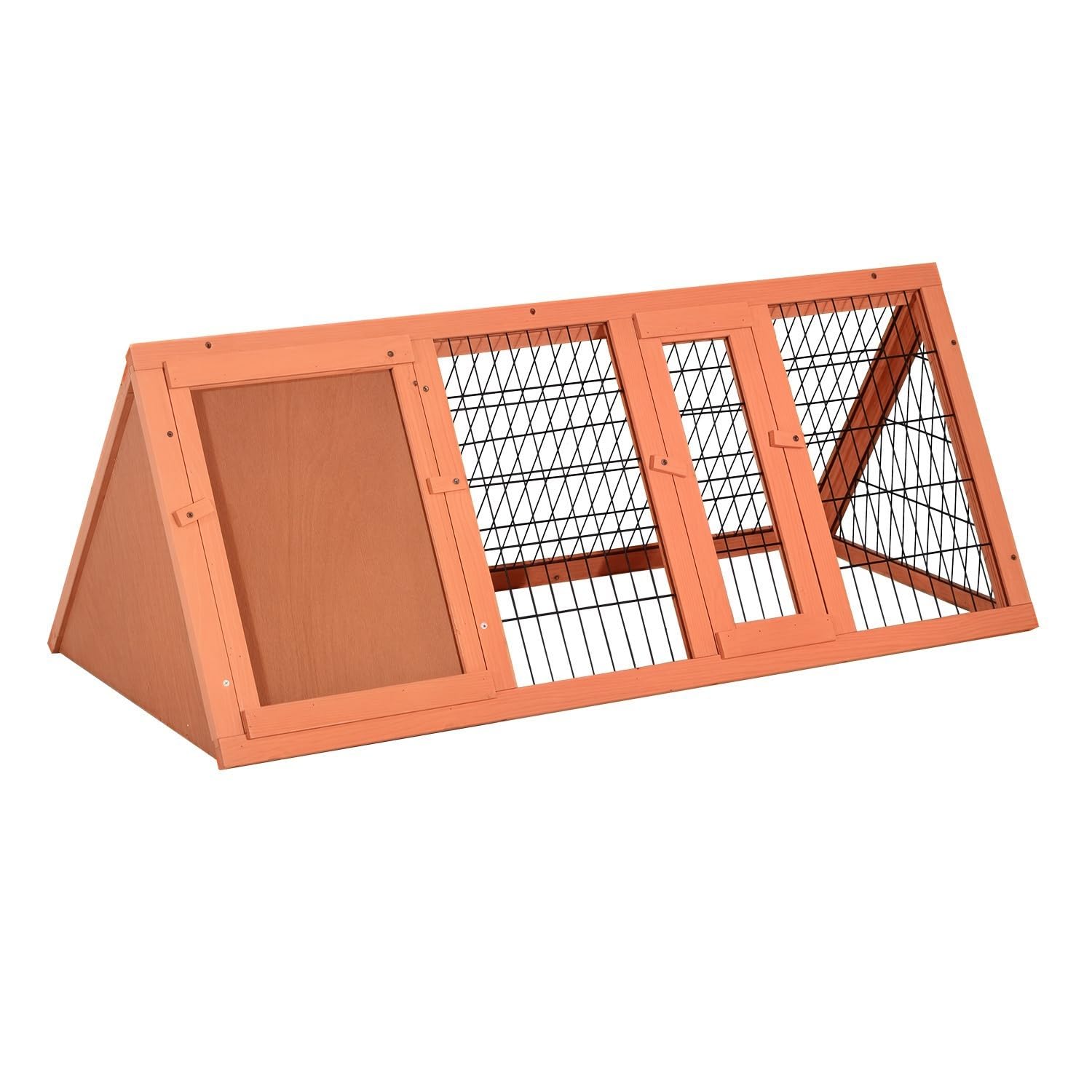 PawHut Jaula Conejo Conejera de Exterior con Buena Ventilación 2 Tablas Protección de Lluvia y Calor del Sol Ligero Madera de Abeto Estable Duradera Metal 118x50x45 cm