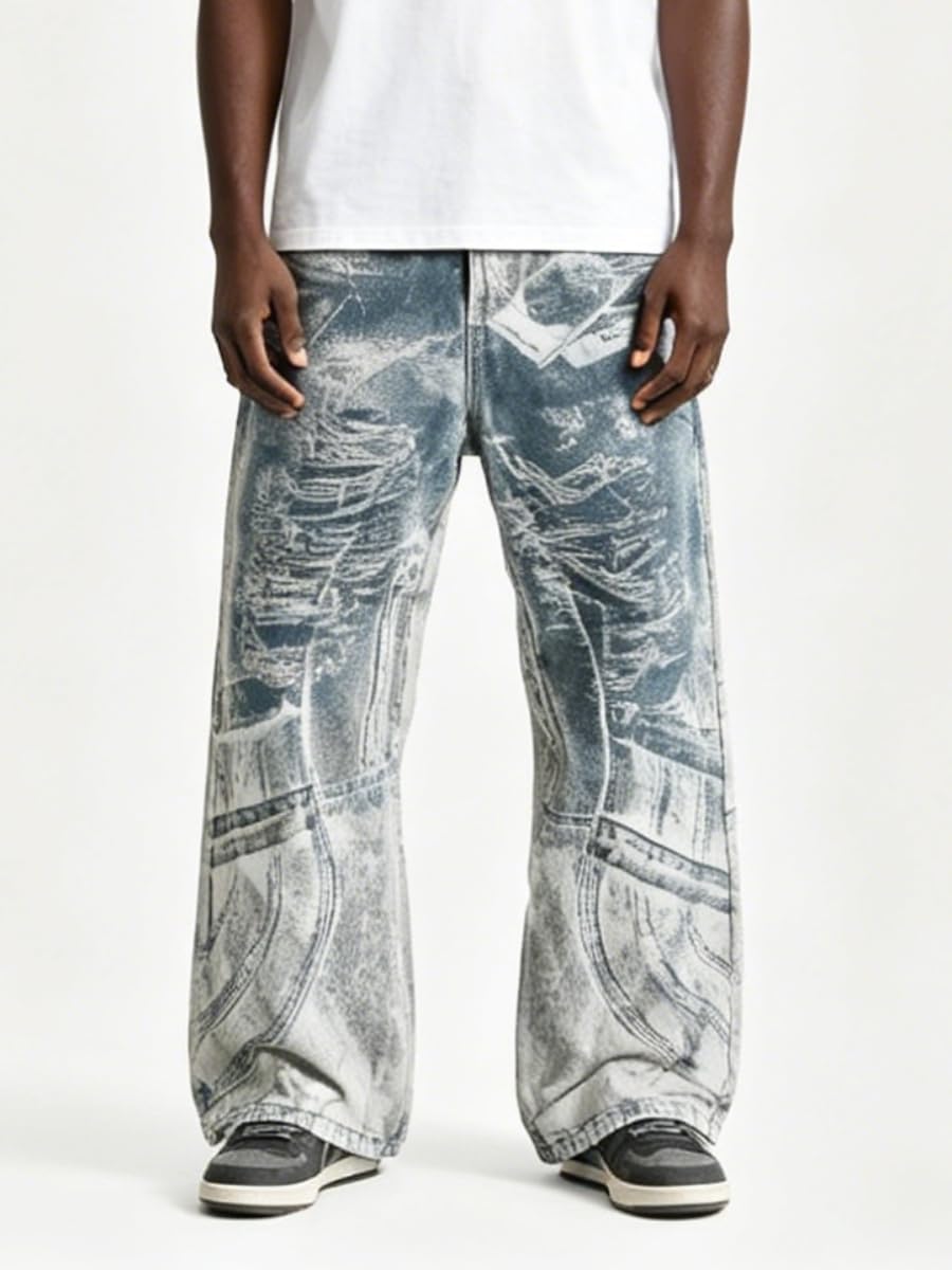 Men's Baggy Jeans Wide Leg Y2k Skater Vintage Streetwear Denim Pants Casual Loose Jean Trousers