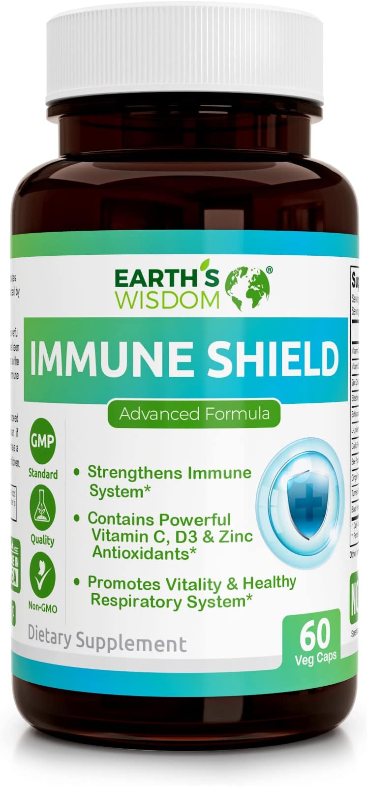Vitamin D3 5000 IU Vitamin C 1000mg Zinc 50mg - Immune Support Supplement Adults with Elderberry Echinacea Garlic Lysine Turmeric Ginger Propolis Pepper Gluten Free 60 Non-GMO Capsules