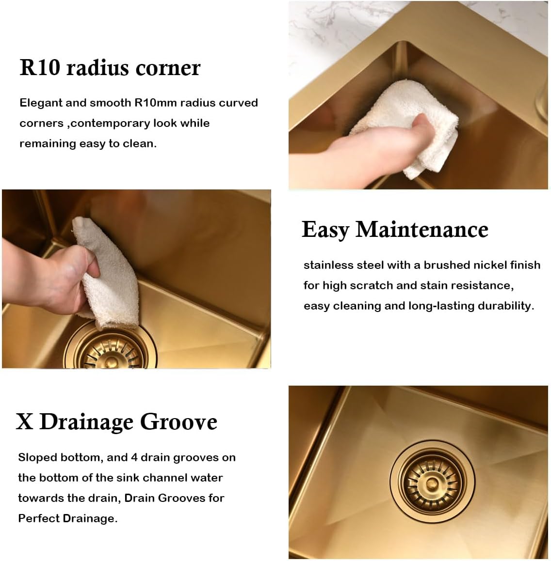 15" Drop In Kitchen Sink Gold -SZBAQTM 15"x15"x10" Stainless Steel Topmount Sinks 18 Gauge T304 Single Bowl Kitchen Sink with Pull-Out Faucet (Gold, 15"x15"x10")