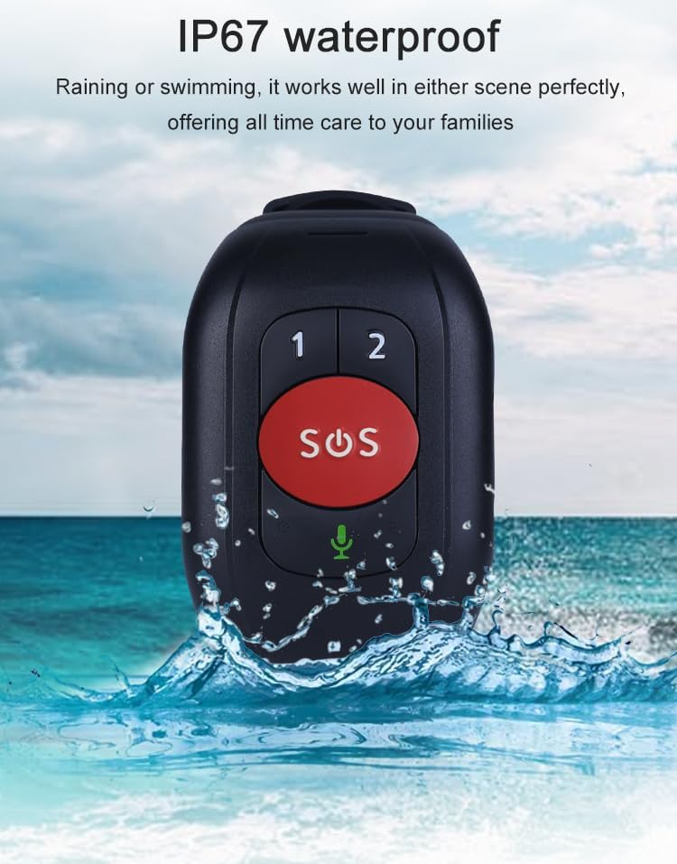 Person pressing the SOS button on the AccuGPS bracelet