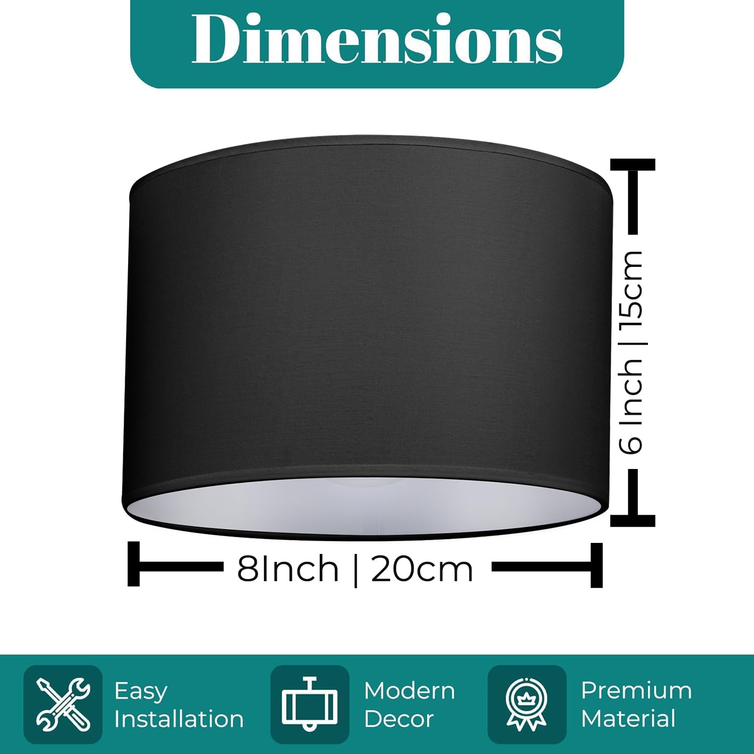 GIGGI Fabric Lamp Shades, 8" Black Light Shade, Modern Lampshades for Ceiling Lights Table Lamps and Floor Lamps - Image 2