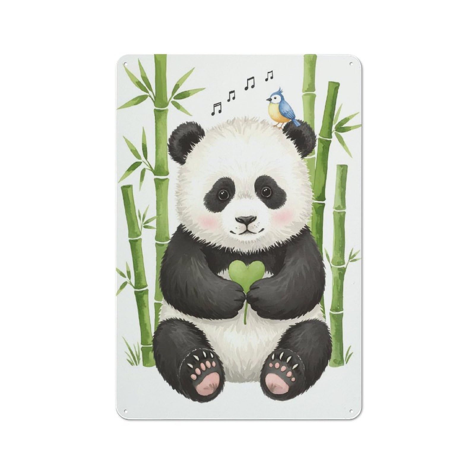 Rustic Cute Panda And Bird Tin Wall Plaque 30x20cm, Rustic Kitchen Decor for Cottage, Kitchen, Hallway Or Breakfast Nook