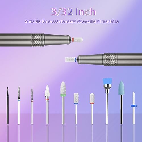 Miniatura 7 de 11 brocas de uñas, 332 brocas de cerámica profesionales para uñas con brocas de cutícula y 75 bandas de lijado de uñas (#80#120#180) para uñas de