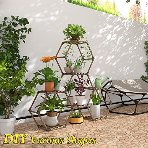 Tikea Metal Plant Stand Indoor Outdoor, 6 Potted Vertical Plant Shelf, Large 7 Tiers Hexagon Plant Holder For Multiple Plants Creative Diy Flower Stand For Corner, Living Room, Balcony, Patio #TOP7
