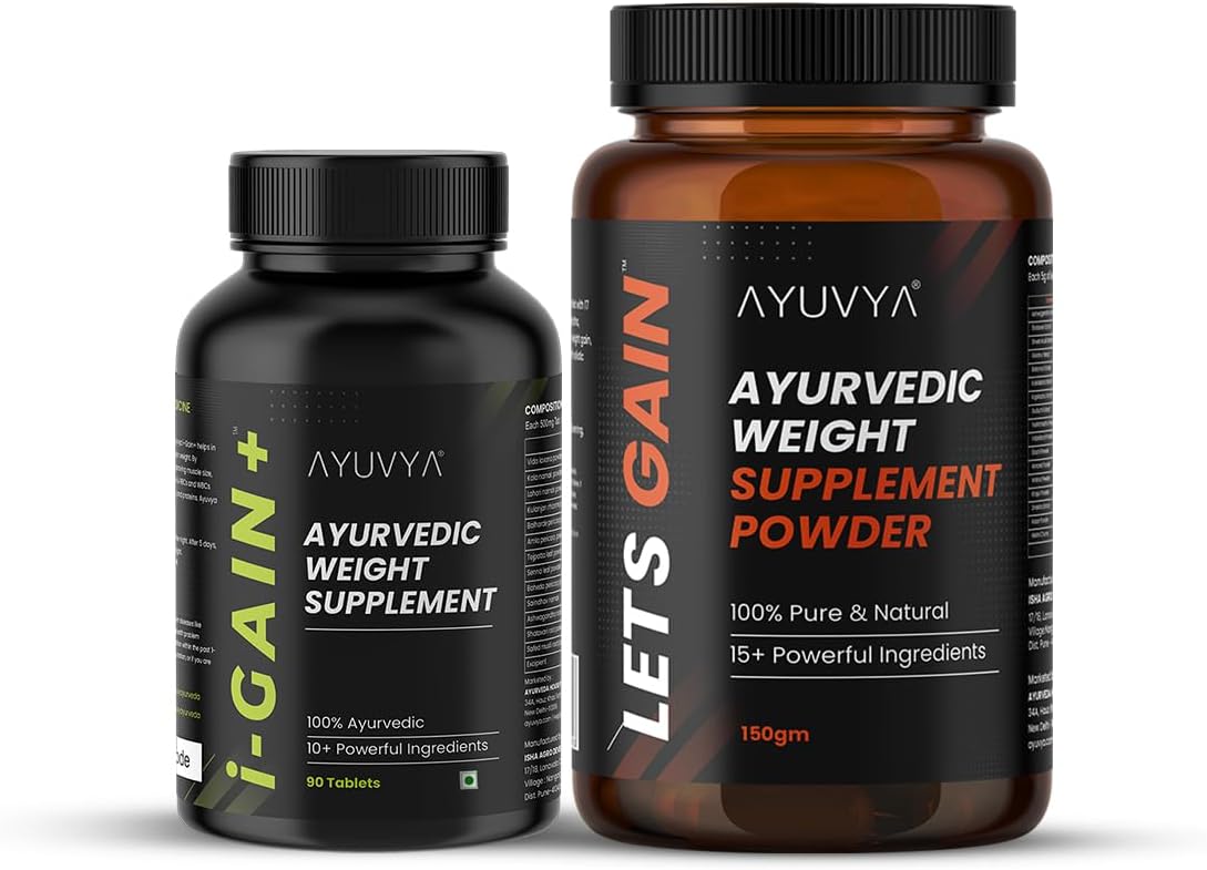 Ayuvya i-Gain+ & Lets Gain Weight Support Combo | i-Gain+ Helps In Improving Appetite, Digestion & Nutrient Absorption | Lets Gain Helps In Nourishing Body For Muscle Health