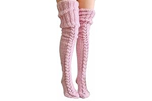 Women Thigh High Socks - Over the Knee Cable Knit Socks Leg Warmers