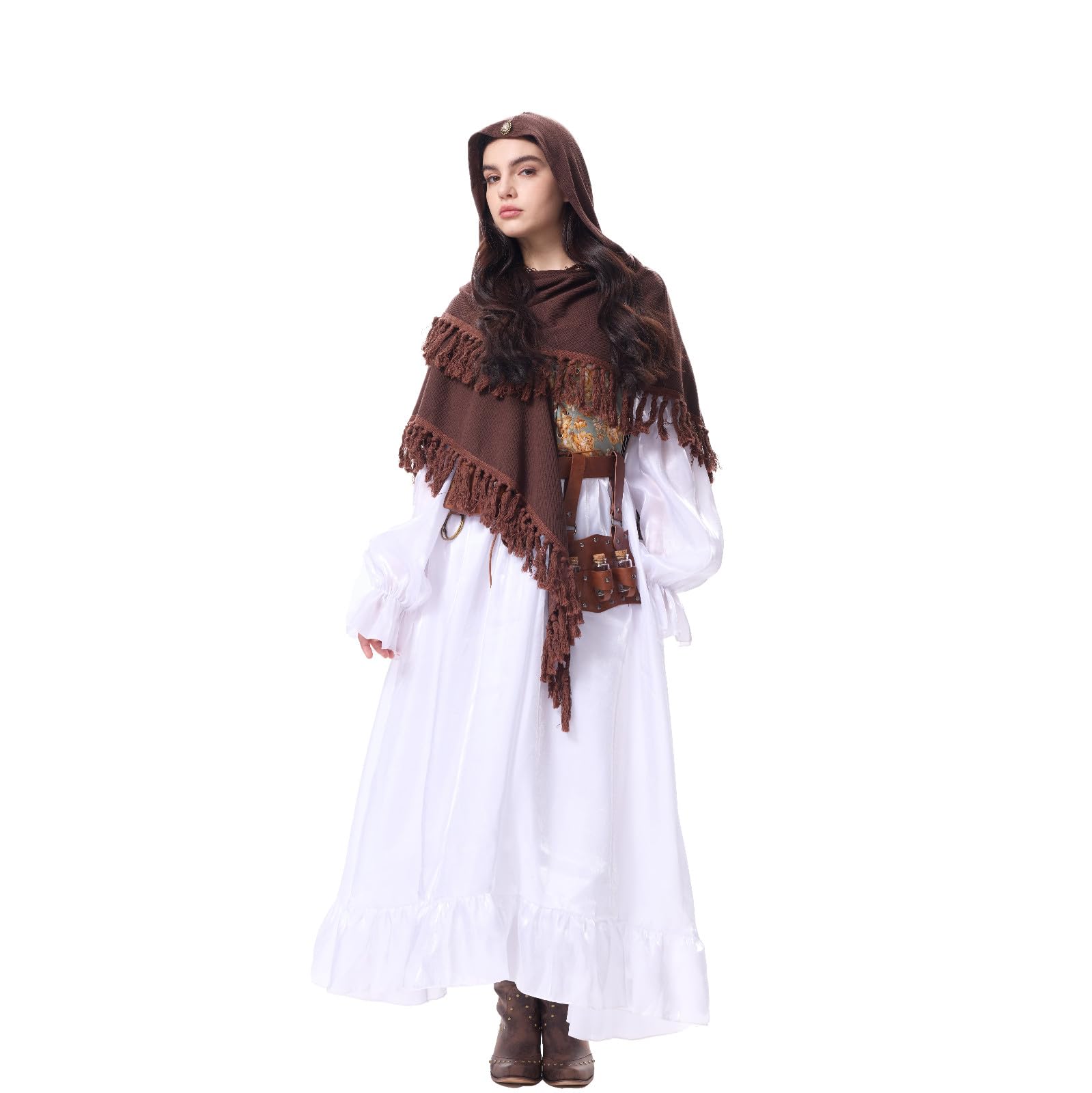 Ansenesna Halloween Kostüm Damen Piratenkostüm Damen Komplett Set | Mittelalter Kleidung Mieder Gothic Kleid Vintage Korsett Kleid Elegant Langarm mit Umhang Renaissance Faschingskostüme