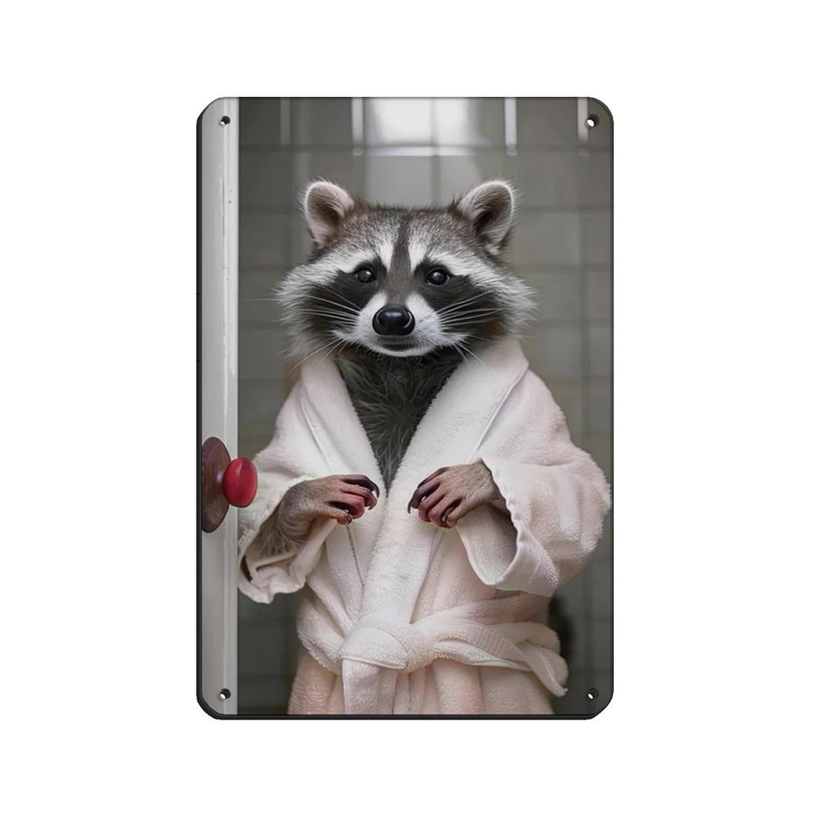Funny Raccoon in Bathrobe, Bathroom Art Tin Sign Vintage Metal Pub Club Cafe Bar Home Wall Art Decoration Poster Retro 8x12inch(20x30cm)
