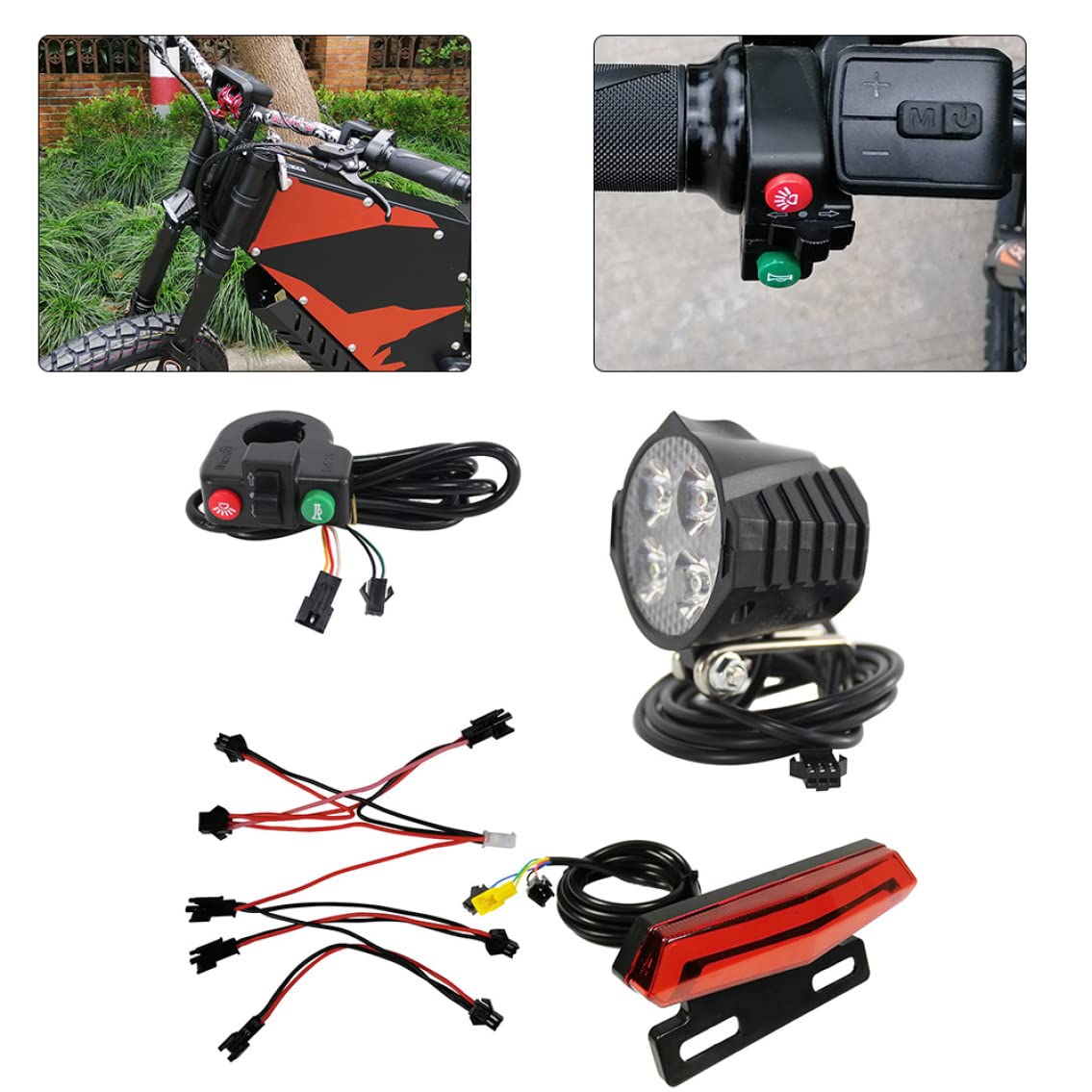 Faro per bici elettrica Fanale posteriore Gruppo luci per bicicletta elettrica Luce anteriore Corno posteriore Set nero