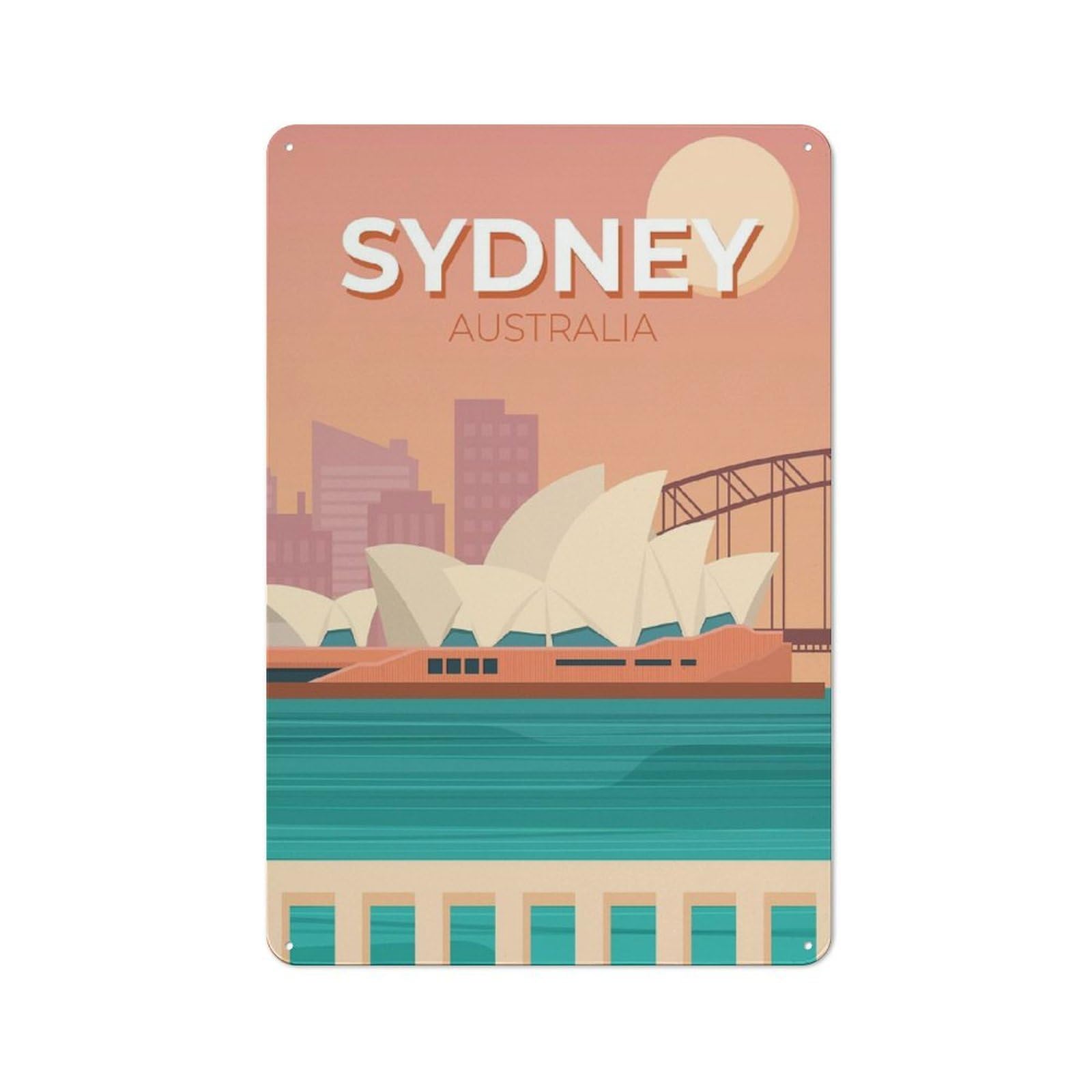 Junmoney Sydney Australia Retro Tin Wall Plaque 30X20cm Featuring For Garage Wall, New Home Wall Decor For People Furnishing A Garage