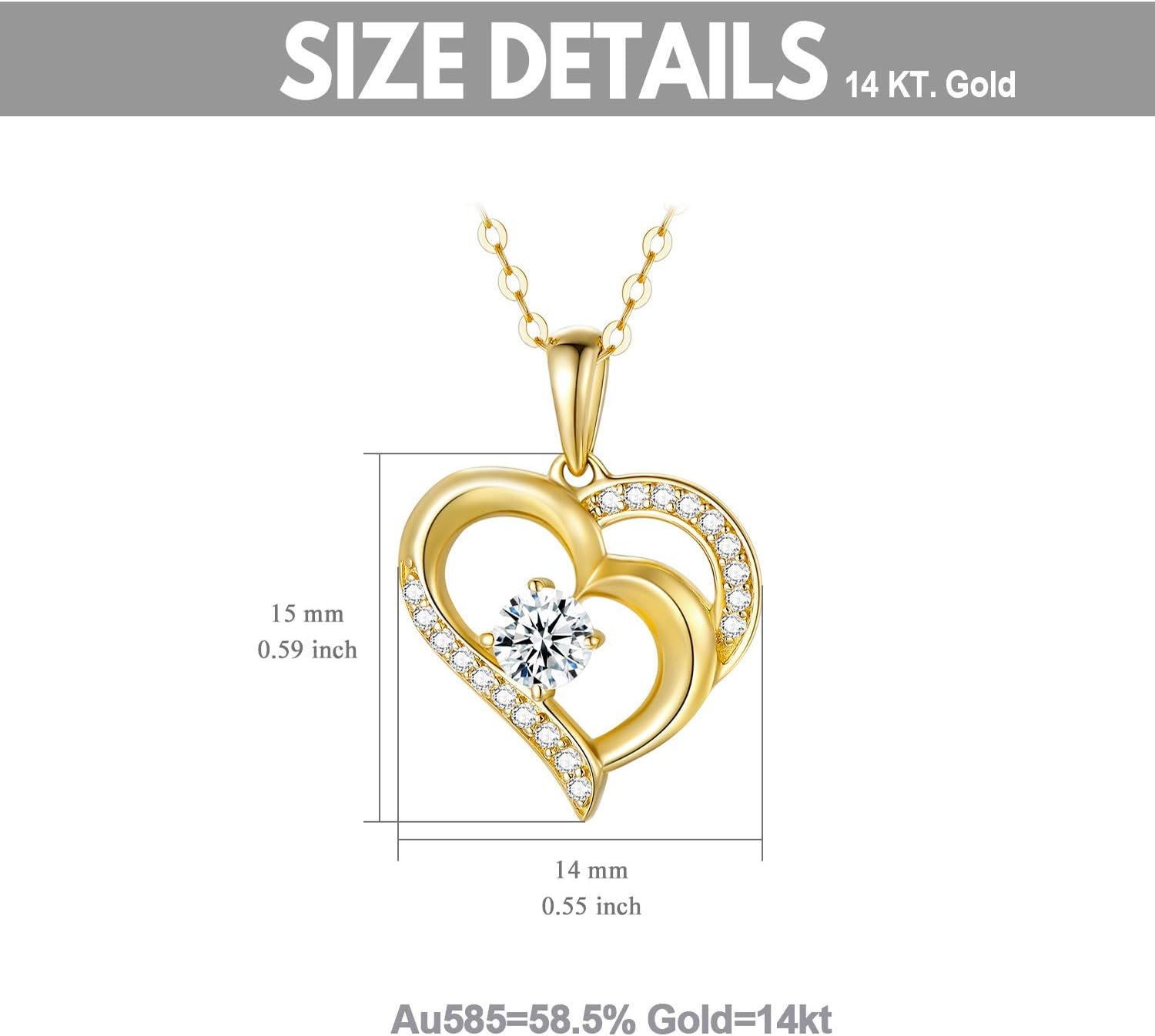 14K Solid Gold Heart Necklace for Women, Dainty Yellow Gold Love Heart Pendant Necklace Love Jewelry Anniversary Birthday Gift for Mom, Wife, Sister 16-18 inch - Image 5