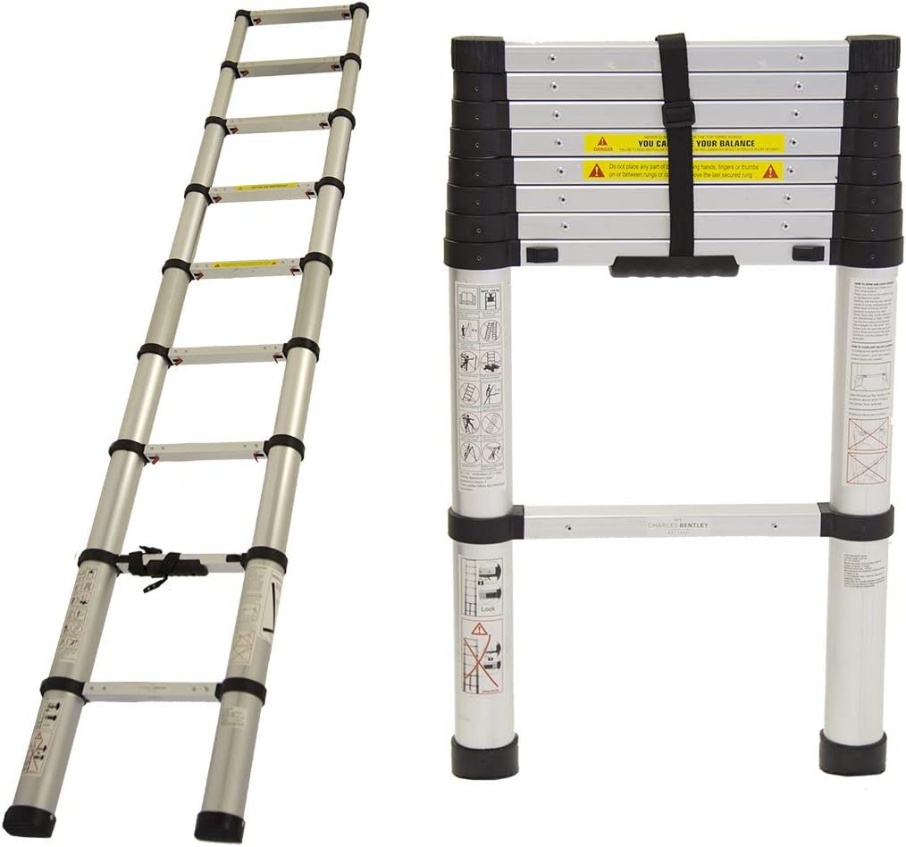 Charles Bentley 5014555048795 Telescopic Ladder, Silver/Black