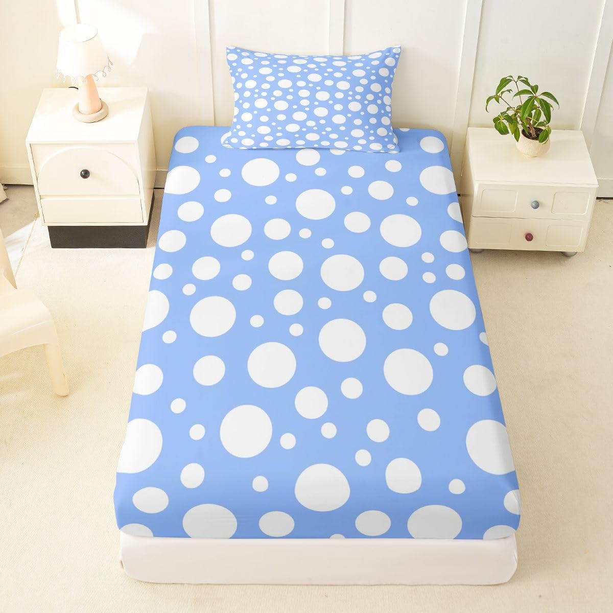 Erosebridal Blue White Polka Dots Bedding Set Twin Size for Kids Boys Girls