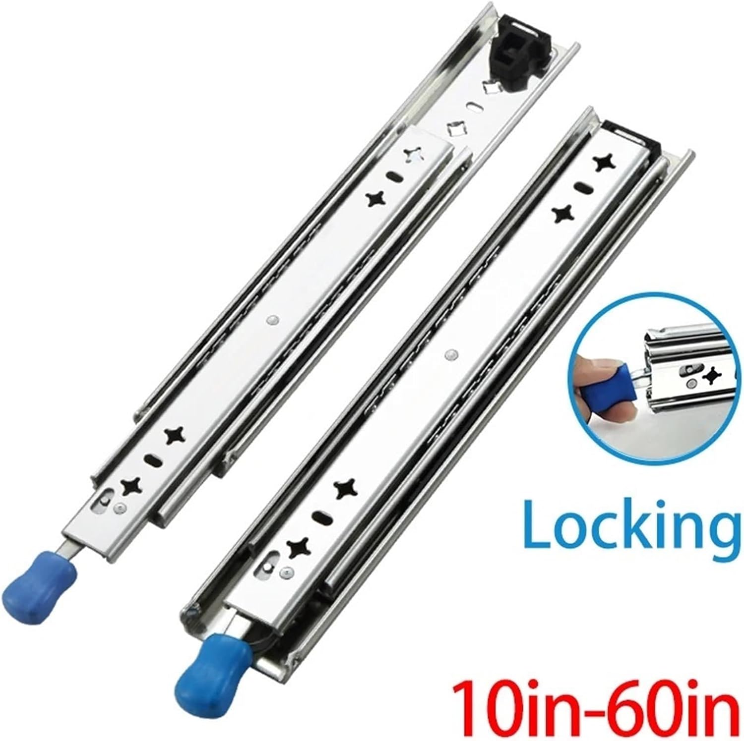 Side Mount Cabinet Runners Glides 1Pair 10-40Inch Full Extension Heavy Duty Locking Drawer Slides Side Mount Industrial(12inch(300mm))