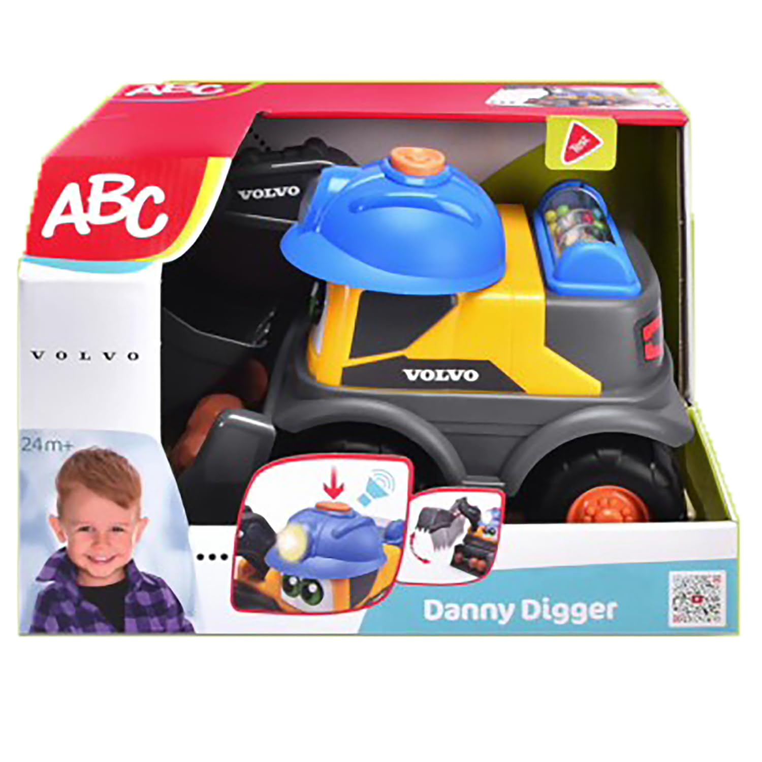 Dickie ABC - Danny Digger - Véhicule Pelleteuse (25 cm) pour Enfants à partir de 2 Ans - Véhicule Volvo motorisé pour travaux avec Bras Pelleteuse Mobile, Fonctions Jouet, lumière et Son (204114013)