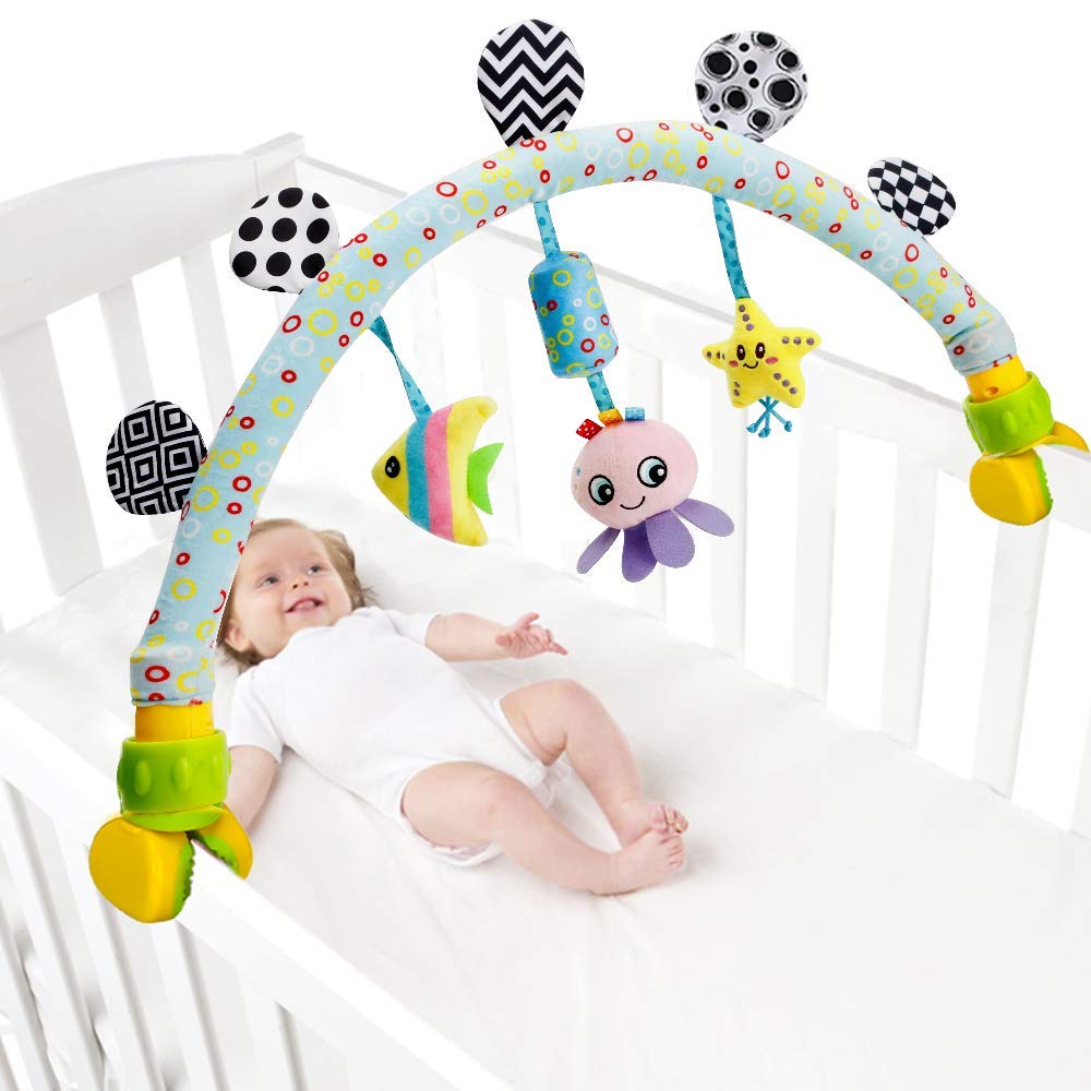 caterbee Travel Arch Stroller Toys for Infant & Toddlers，Baby Crib Accessory & Pram Activity Bar Toy for Senses and Motor Skills Development Indoor and Outdoor