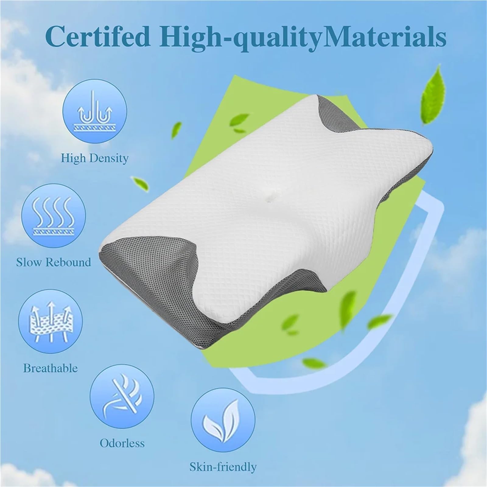 WNBFTTK Almohada Latex Butterfly Sleep Memory Neck Pillow Slow Rebound Comfortable Foam Cervical Orthopedic Massage Bed(Dark Gray)