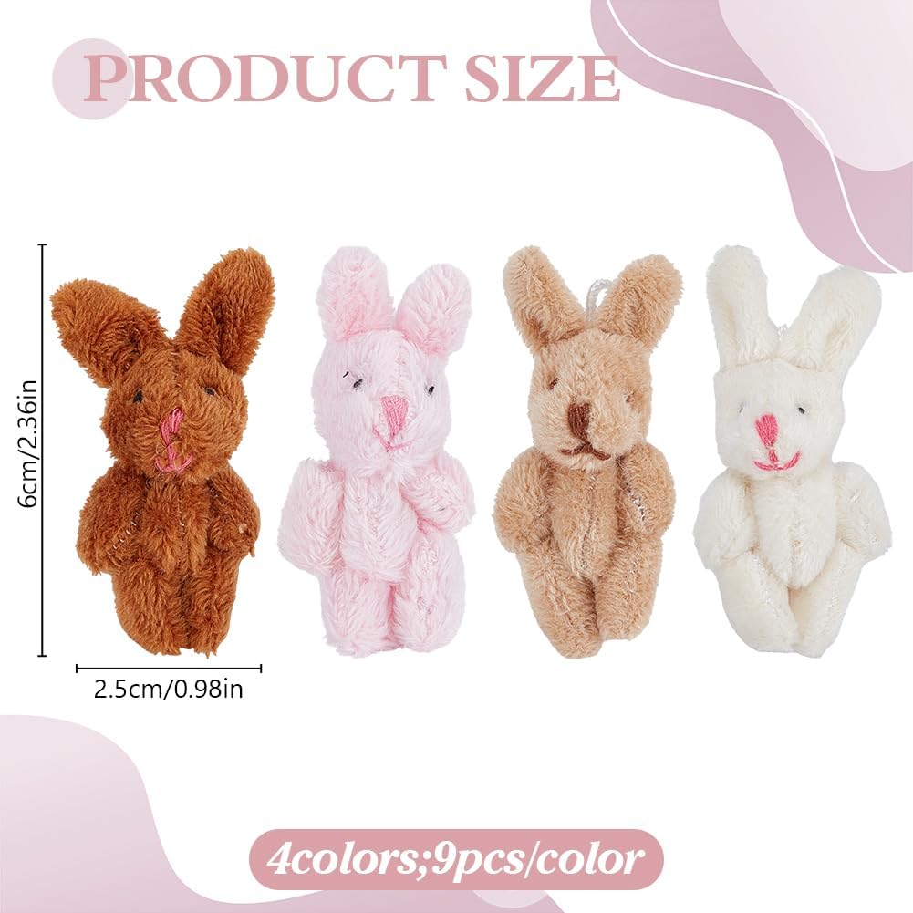 36Pcs Mini Plush Bunny, Easter Bunny Animals Doll with 4 Colors, 2.4inch High Cute Rabbit Plushies for Party Favors, Home and Car Decoration, Birthday Gifts, Keychain Decor