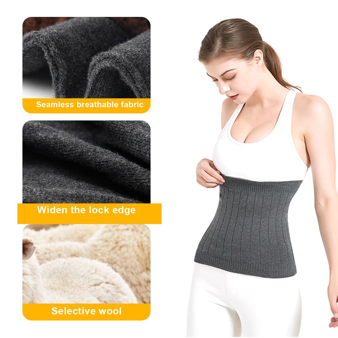 IKOPFLN L Gris Calentadores Lumbares Elástico Calentador De Riñón De Cachemira Suave Cintura Elástica Trasera Protector De Calentador De Cintura De Apoyo Para Cinturón