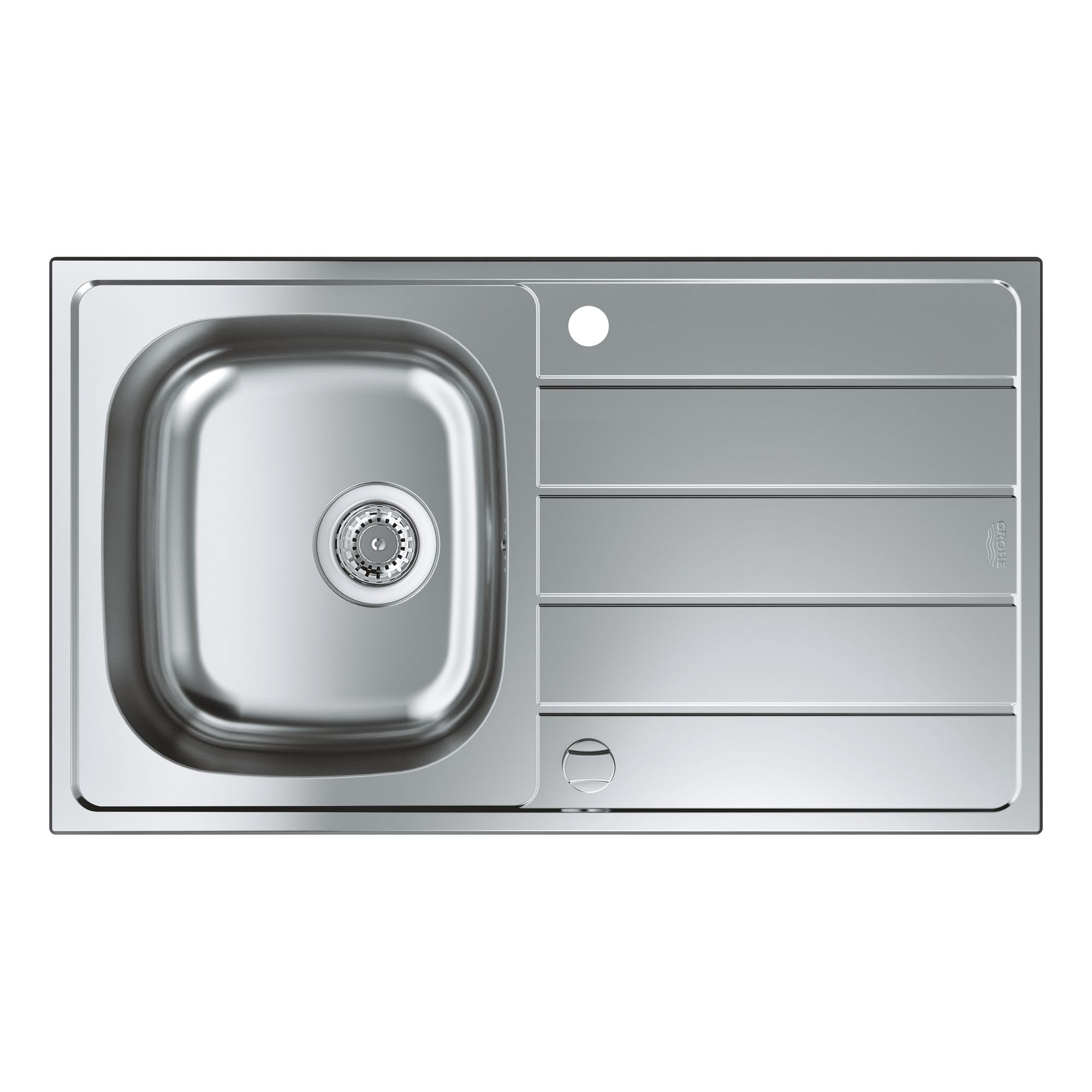 GROHE K200, Küchenspüle 1 Becken 86x50cm (Spülbecken links oder rechts einbaubar, Waschbecken für Unterschränke mit 45cm, mit Ablaufgarnitur, Siebkorb, Montageset), edelstahl, 31552SD1