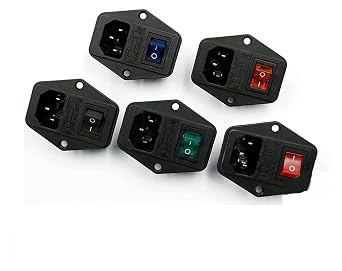 10A AC 250V 3 Terminal Power Socket with Fuse Holder Rocker Switch AC Power Cord Inlet Plug SocketBlack