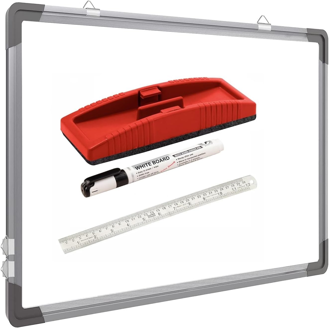 Aluminum Non Magnetic 1.5 X 2 Feet Double Sided White Board and Chalk Board Front Side Whiteboard Marker Surface and Back Side Chalkboard Surface (1.5 X 2 Feet, Pack of 1 Item) C (1.5 X 2)
