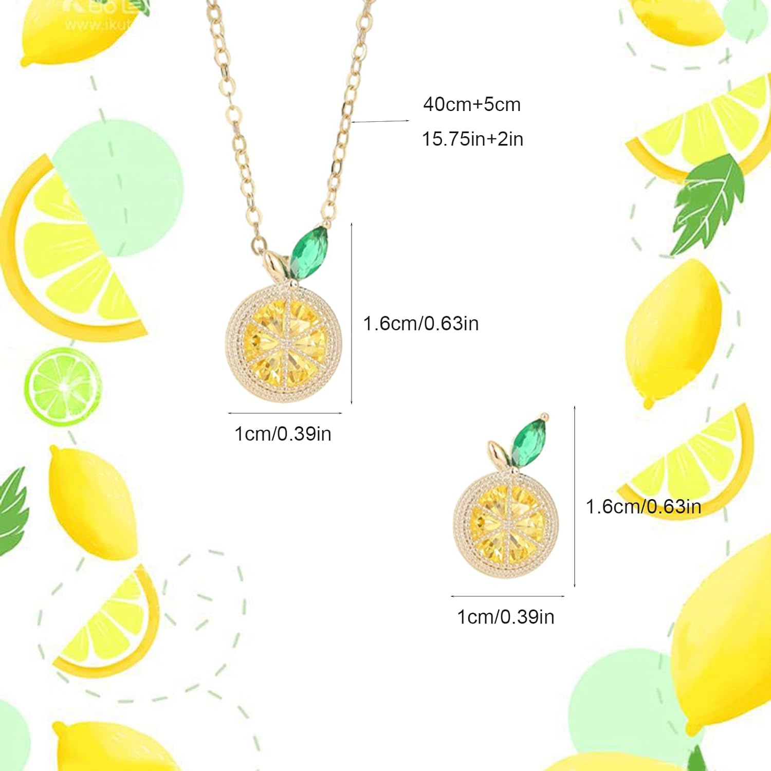 Lemon Earrings Set for Women Dainty Lemon Stud Earrings Gold Crystal Fruit Pendant Necklace Adjustable Cubic Zirconia Lemons Necklace Trendy Elegant Jewelry Accessories - Image 2