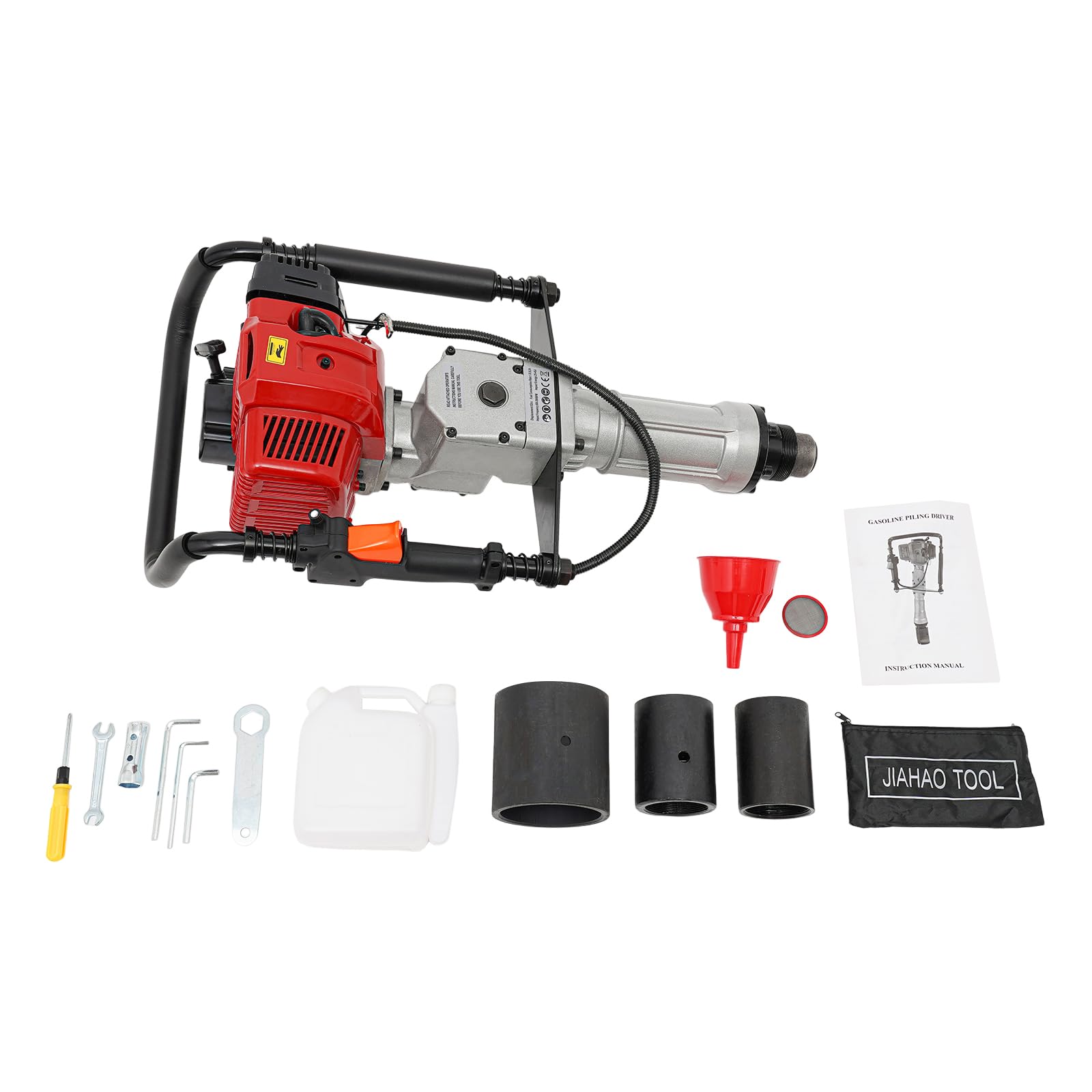 2-Stroke Gas Powered Pile Driver, 52CC 1900W Portable Petrol Piledriver Garden Fencing Tool Farm Piling Driver Air Cooling Single-Cylinder 1L Fuel Tank for Farmland Guardrails, Vegetable Planting