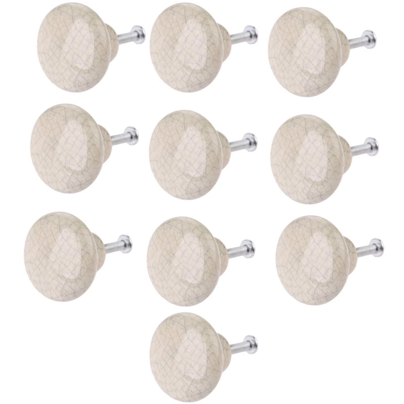 Fbshop(Tm) A-Single Hole 10 Pcs Vintage Crackle Ceramic Cabinet Door Drawer Knob Kitchen Dresser Wardrobe Pull Handle With Screws For Home Decorating