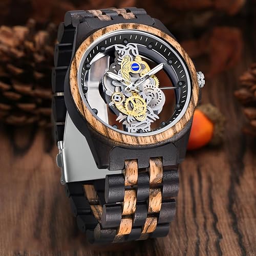 Miniatura 2 de Dentily Reloj de madera para hombre, reloj de madera ligero para hombre, relojes analógicos de madera de cuarzo para hombres