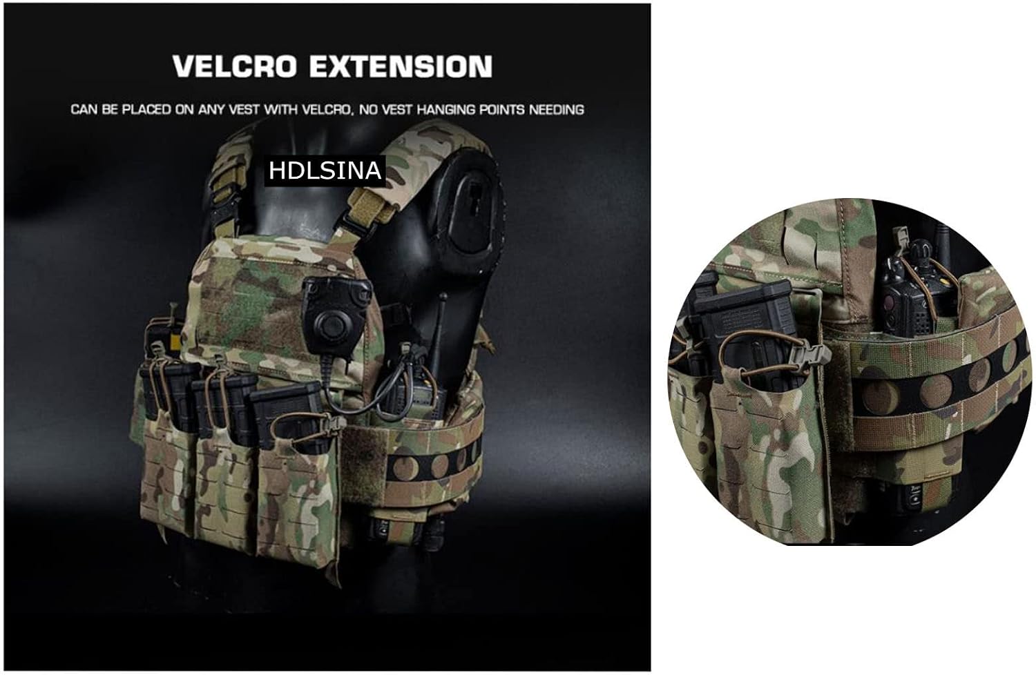 Tactical Vest Side Mag Holder Magazine Holster Interphone Pouch Tactical Vest Extension Bag with Hook and Loop