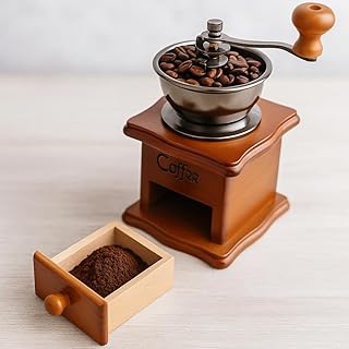 Moedor de café manual em madeira com mós de cerâmica moagem aj