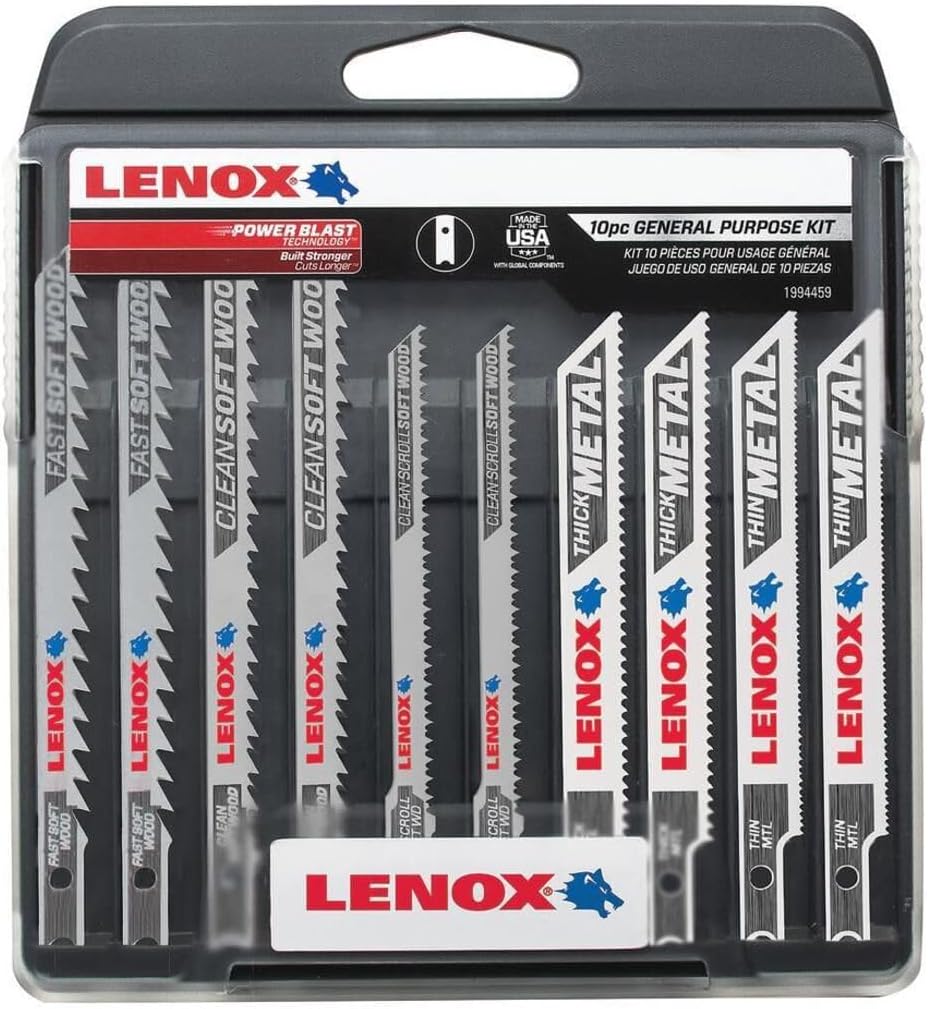 LENOX TOOLS 1994459 U-Shank General Purpose Jig Saw Blade Kit with Hard Case, 10Piece