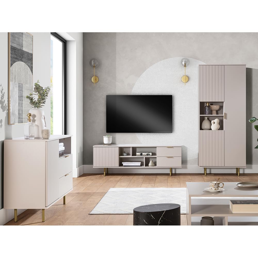 Lomadox Wohnmöbel Set Wohnwand Kaschmir 3-teilig modern 1 Kommode, 1 Lowboard, 1 Vitrine