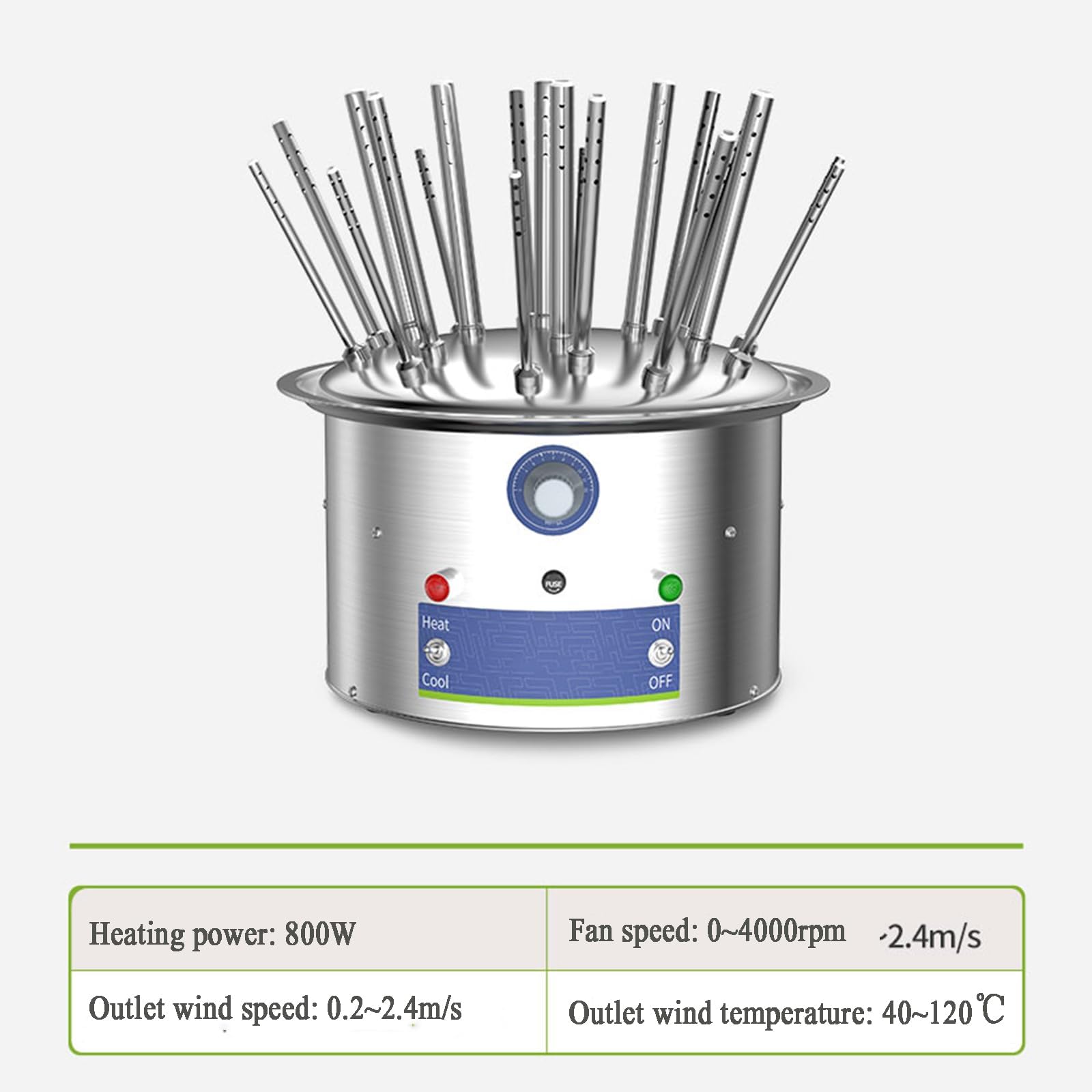 Estante eléctrico de secado de cristalería, secador de flujo de aire de laboratorio de acero inoxidable, ajustable 40-120 °C, velocidad del viento 2 m/s, protección contra sobretemperatura para tubos