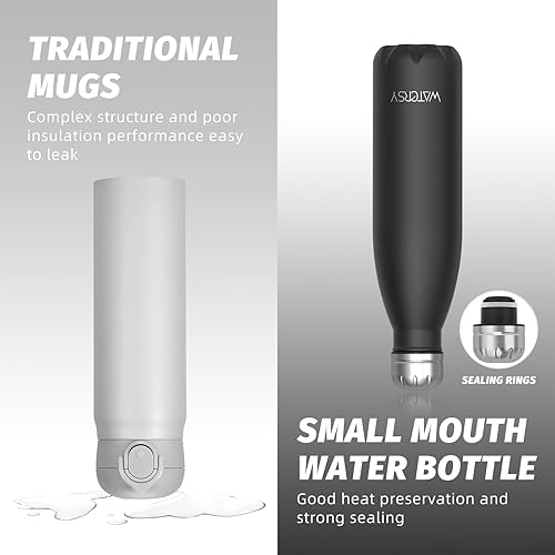 Miniatura 4 de WATERSY Botellas de agua de acero inoxidable, botellas de agua aisladas de 17 onzas  16.9 fl oz, botella de agua de metal negro que mantiene la