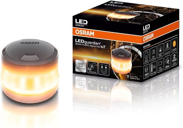 Primer plano de la base magnética de la baliza OSRAM LEDguardian Road Flare Signal V16 IoT.