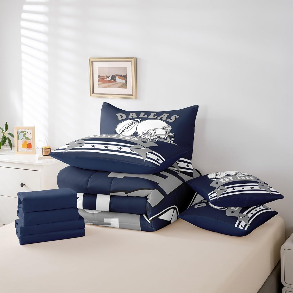 Erosebridal 7Pcs Football City Themed Comforter Sets Queen, Boys Sports Style Bedding Gridiron Lovers Bedding Set with 2 Pillowcases & 2 Throw Pillow Covers, Bed Set - Image 6