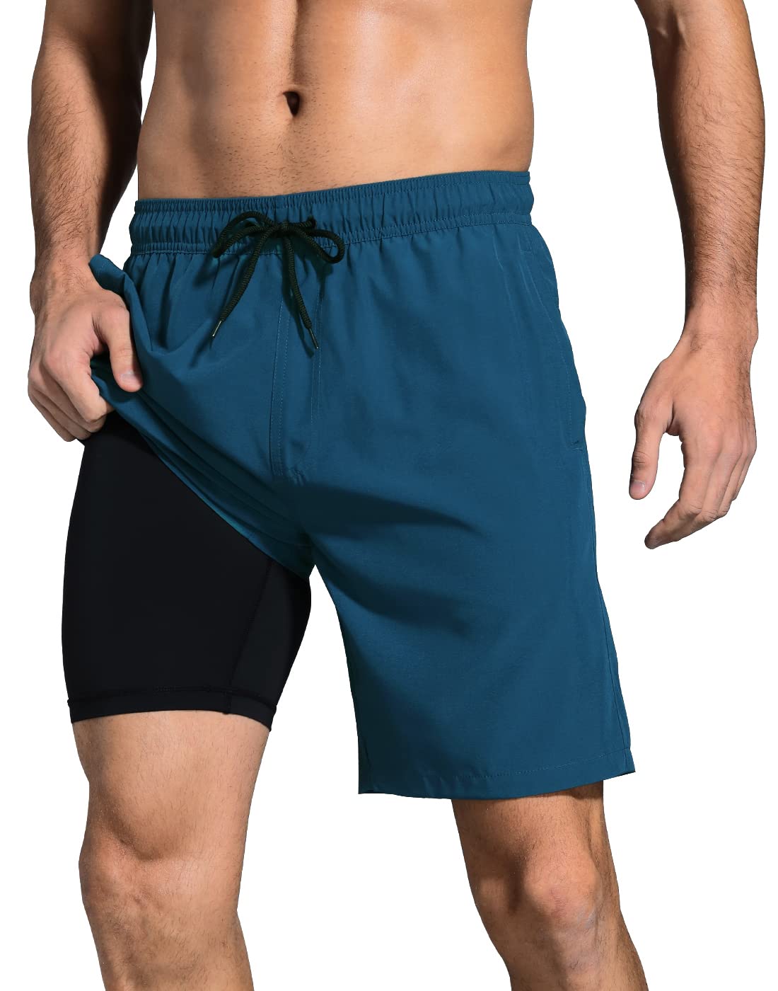 LUCOWEE Mens Swim Trunks Comfortable Compression Liner Swim Shorts Zipper Pockets Quick Dry 7" Inseam Bathing Suit Swimsuits