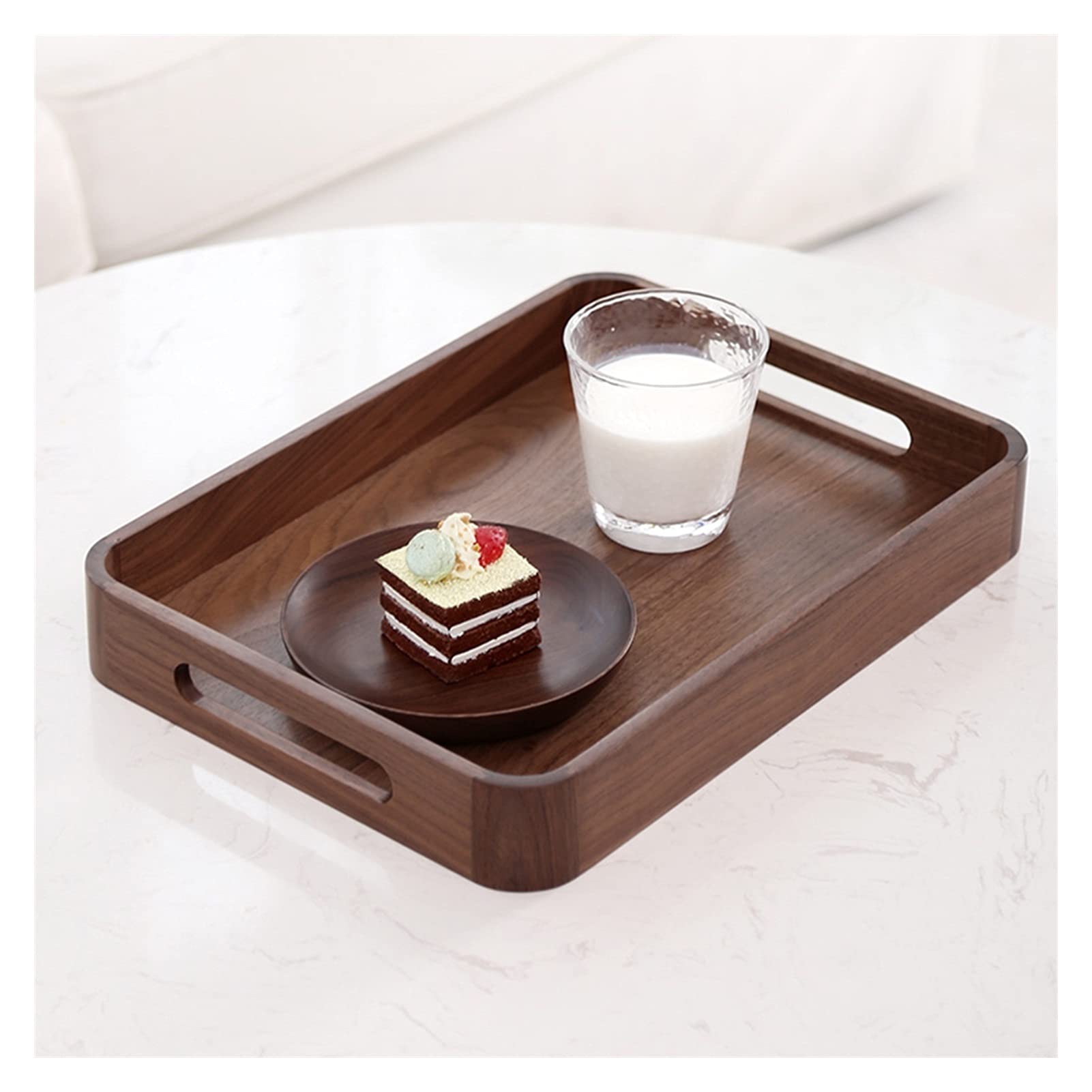 Bandeja Bandeja de servir y plato, placa de senderos de madera rectangular con bandeja de bocadillos de mango, bandeja de desayuno, decoración de granja con estilo Sirviendo platos Bandejas para Servi