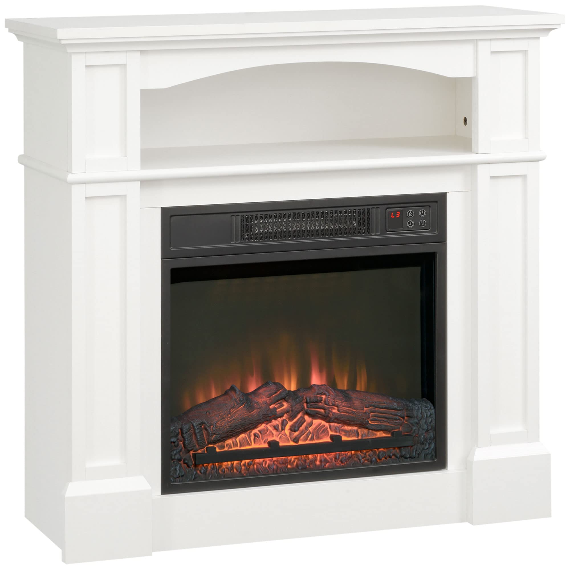 HOMCOM Cheminée électrique Effet Flammes LED luminosité réglable avec télécommande - 1800 W - 80,5 x 32,3 x 80,5 cm Blanc