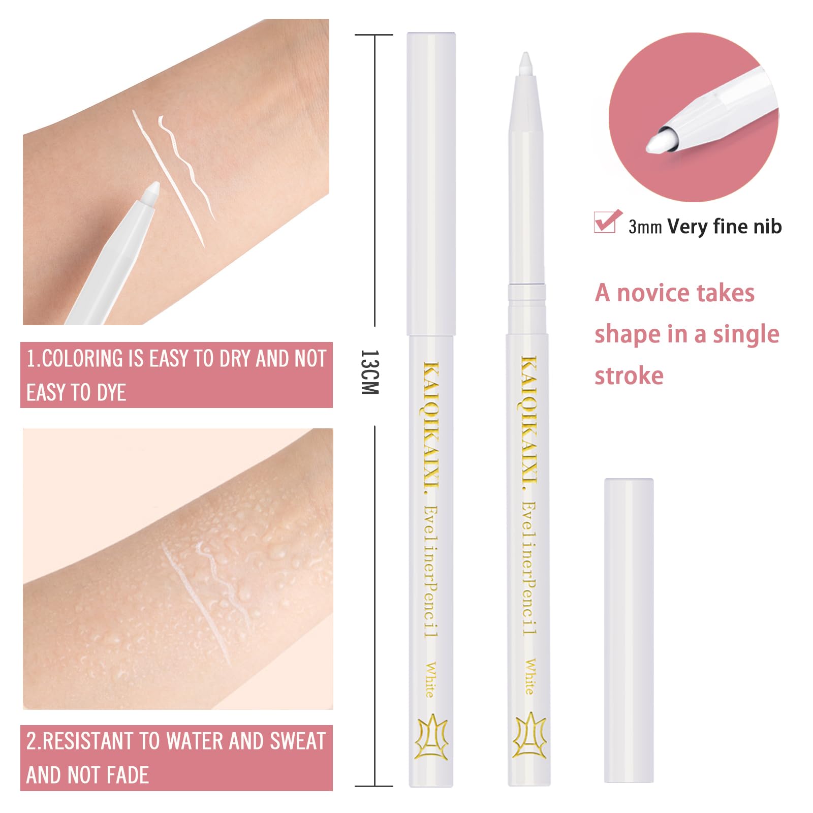 Lápiz delineador de ojos blanco, lápiz de sombra de ojos de cejas, lápiz de línea de labios, almohadilla de párpados, herramienta de maquillaje de lápiz 6