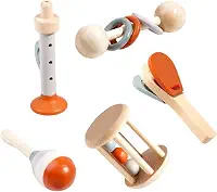 Brinquedo Montessori de Madeira, Kit Instrumentos Musicais para Bebê 5 Peças, Chocalhos Sensoriais, Brinquedo Didático Educativo de Educação Precoce, presente para bebês meninos e meninas
